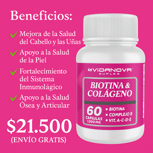 BIOTINA + COLÁGENO 1000MG 60 cápsulas