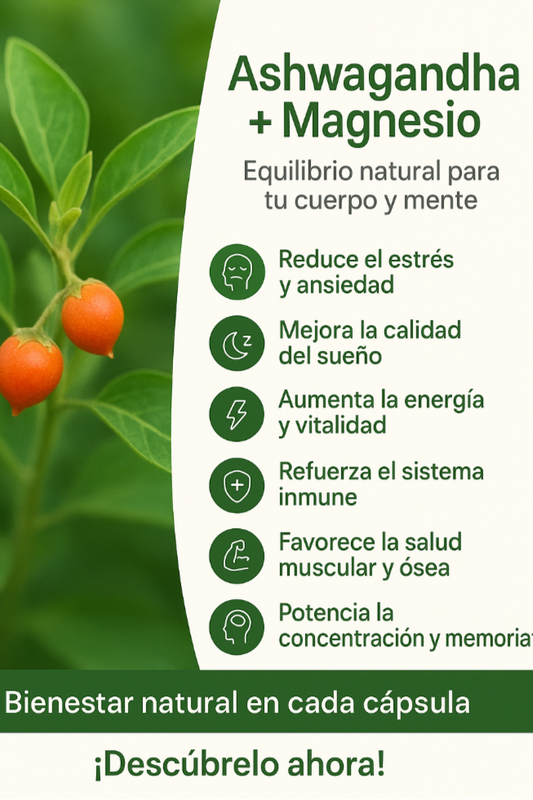 Ashwagandha + Magnesio 1000mg 60 cápsulas