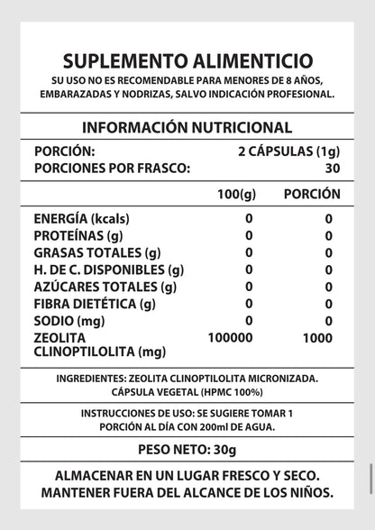 Zeolita DETOX Toxinas y Metales Pesados 1000 MG 60 cápsulas