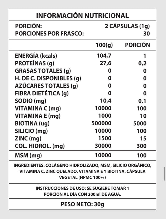 BIOTINA + COLÁGENO 1000MG 60 cápsulas