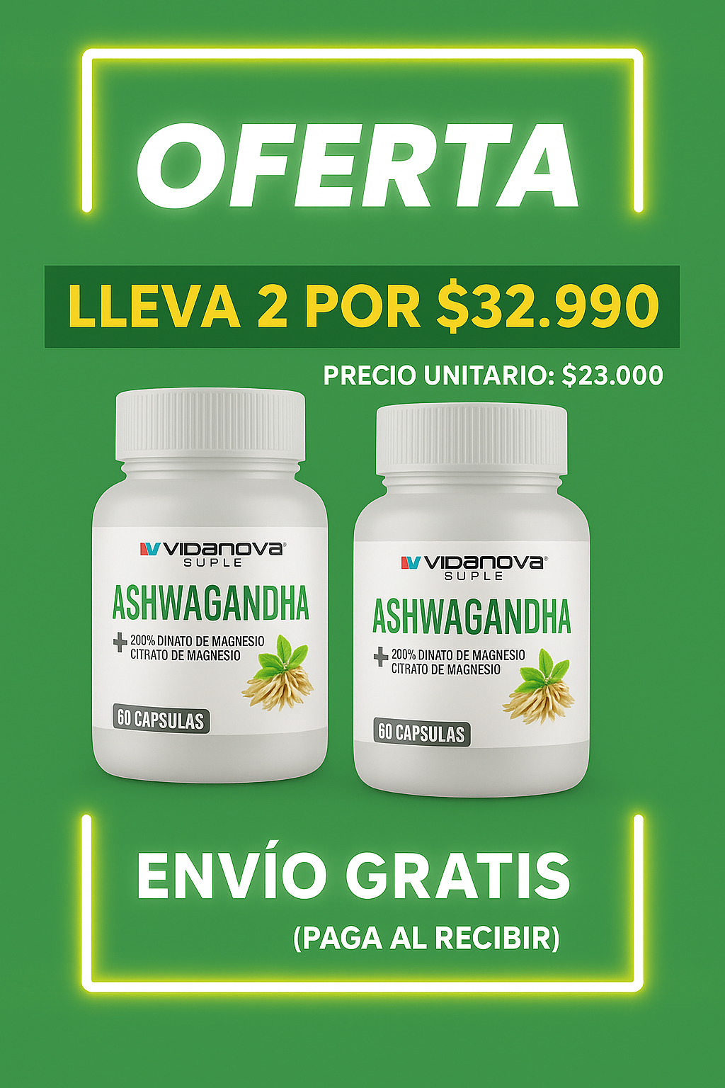 Ashwagandha + Magnesio 1000mg 60 cápsulas