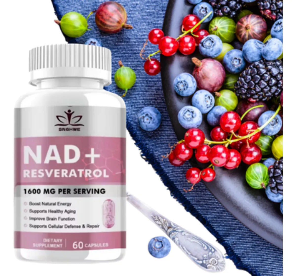 NAD+RESVERATROL Energía, Vitalidad y Rejuvenecimiento celular 1600 MG
